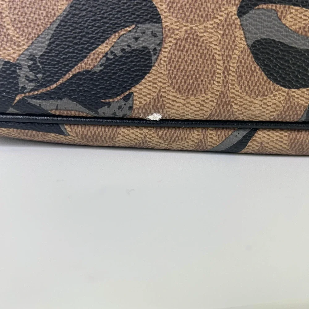 Coach Gallery Tote Khaki Black Signature Canvas Bow Print Bag CZ174 Good